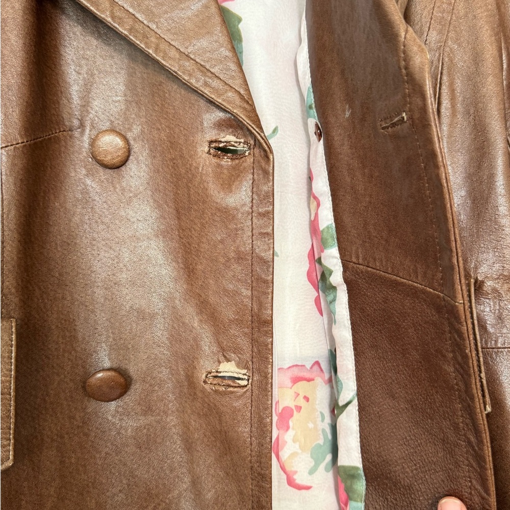 Vintage Y2K Brown Leather Peacoat Jacket - Picture 6 of 8